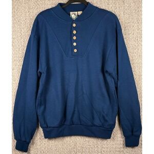 Appalachian Trail VTG 90s Henley Sweater Large Blue Pockets Cabin Hiking Mens